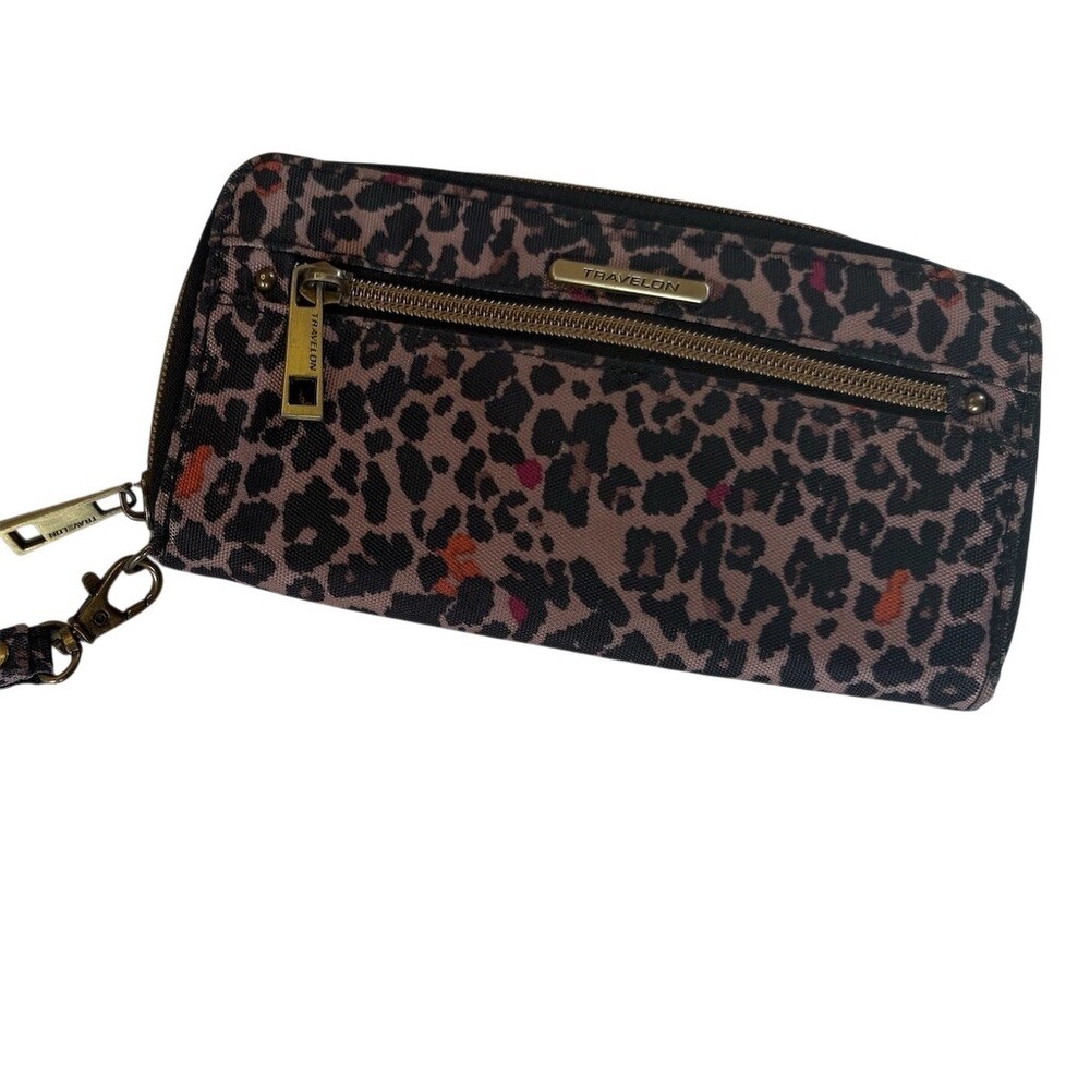 Travelon Wallet Womens One Size Brown Leopard Print RFID Zip-Around